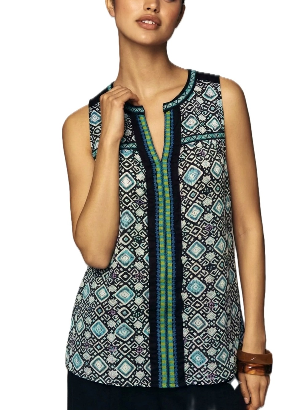 Anthropologie A Common Thread Embroidered Tank Top Size Small Aztec Patterned